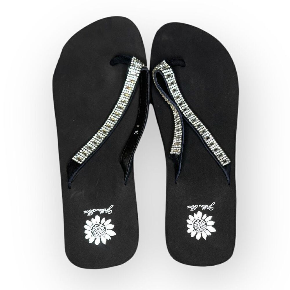 NWOT Yellow Box Womens Clear Rhinestone Zemily Flip Flop Sandals Black Size 10